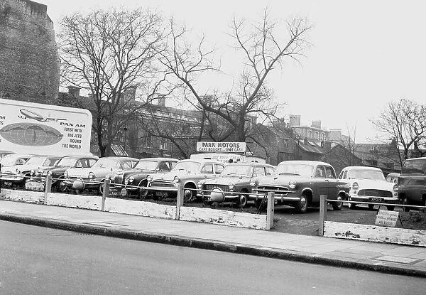 A second hand car lot in the Kings Road Chelsea. Prices slashed as a crisis hits