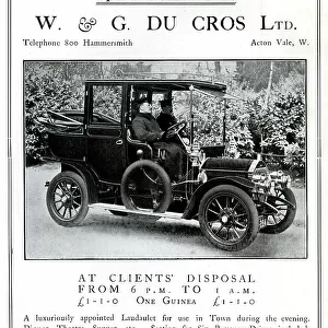 Advert, W & G Du Cros Ltd, luxury motor car hire