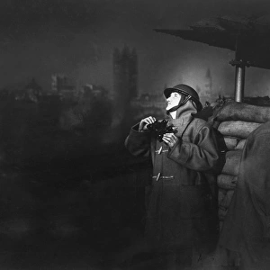 Blitz in London -- firewatchers at observation post, WW2