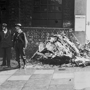 Blitz in London -- wreckage of Hurricane fighter plane, WW2