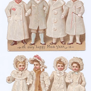 Children on cutout Christmas and New Year cards