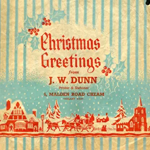 Christmas Greetings paper bag, J W Dunn of Cheam