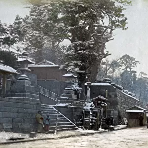 City snow scene, Japan circa irca 1880s. Date: circa 1880s