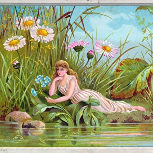 Fairy on a riverbank on a greetings card