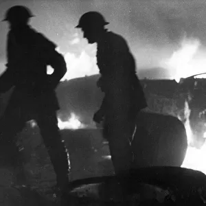 Firefighters in action, Mitcham, Surrey, WW2