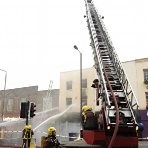 Firefighters at scene of fire, Stockwell Road, Brixton