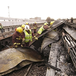 Firefighters at scene of railway fire, West London