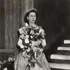 HRH Queen Elizabeth II - with large bouquet of flowers