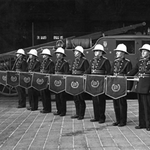 London Fire Brigade band members with trumpets