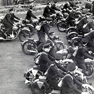 London Fire Brigade motorcycle dispatch riders training, WW2