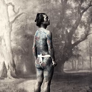 Man with tattoo, tattooing, Japan, 1870 s