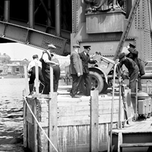 NFS (London Region) Trailer pumps on bridge buttress, WW2