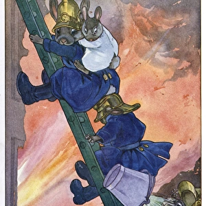 Pug Peter -- mouse firemen on a ladder