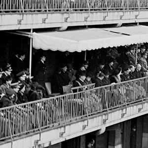 Queen Elizabeth on a balcony reviewing firewomen, WW2
