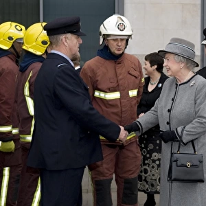 Queen Elizabeth II meeting firefighters on parade, LFB HQ