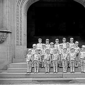 Schoolboys pose for a school class photo in America