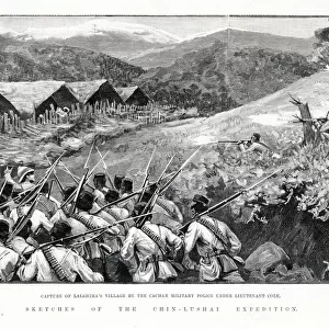 Sketches of the Chin-Lushai expedition. Capture of Lalshimas village by the Cachar