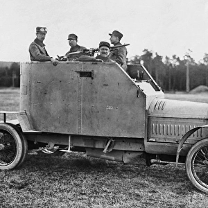 Soldiers in an armoured car during WWI in America