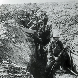 Soldiers in trench with fixed bayonets
