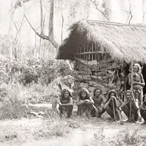 Veddahs outside a straw hut, Ceylon, Sri Lanka, c. 1880 s