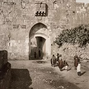 Vintage 19th century photograph: St. Stephens Gate, Lion Gate, Jerusalem, Palestine