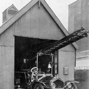 A wheeled ladder escape in its appliance shed