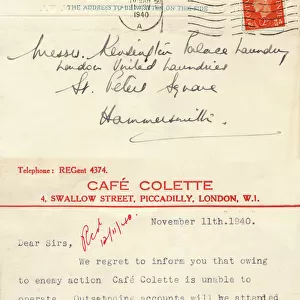 WW2 Memorabilia - Damaged Cafe informing suppliers