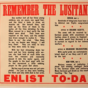 WWI Poster, Remember the Lusitania