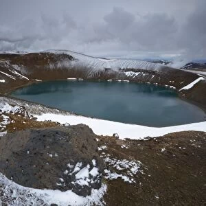 Crater lake Viti in winter, on Krafla volcano, Krafla geothermal area near Lake Myvatn