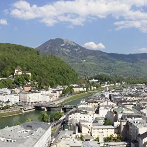 High angle view from Monchsberg mountain over the old town of Salzburg, UNESCO World Heritage Site, Salzburger Land, Austria, Europe
