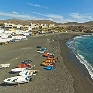 Small west coast black sand beach resort, popular for its caves and cliff walk, Ajuy, Pajara, Fuerteventura, Canary Islands, Spain, Atlantic, Europe