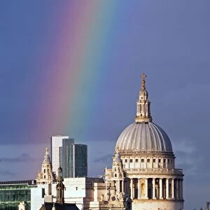 Rainbow over dome of St Pauls Cathedral, London, England