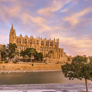 La Seu Cathedral and Parc de la Mar in Palma de Mallorca, Mallorca, Spain