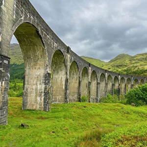 Low angle view of Glenfinnan Viaduct, Glenfinnan, Inverness-shire, Scottish Highlands, Scotland, UK