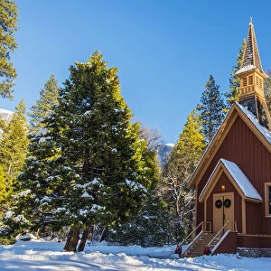 Winter view of Yosemite Valley Chapel, Yosemite National Park, California, USA