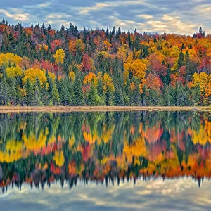 Canada, Quebec, La Mauricie National Park. Autumn colors reflected in Lac Modene