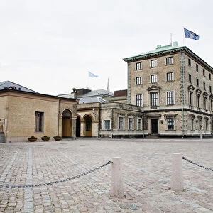 Copenhagen, Denmark - Cobblestone square in front of an old world building. Horizontal