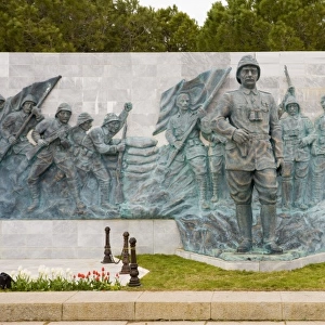 Relief and statue depicting Mustafa Kemal Ataturk commanding the Dardanelles Campaign of WW1