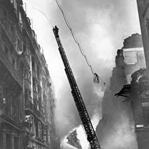 Blitz in London -- turntable ladder in operation, WW2