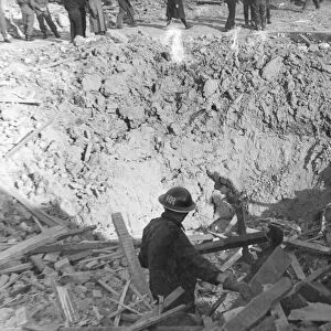 Bomb crater in Minington Road, Leyton, WW2