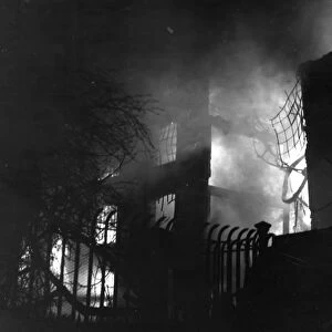 Building on fire in Red Cross Street, London - Blitz, WW2