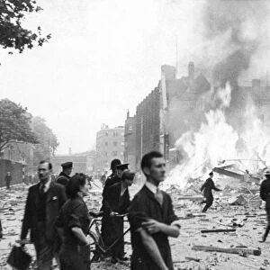 Firefighters arriving after flying bomb attack, WW2