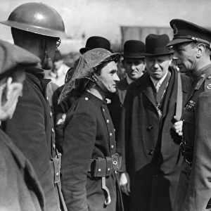 King George VI with firefighters, Docklands area, WW2