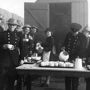 London Fire Brigade and AFS with canteen van, WW2