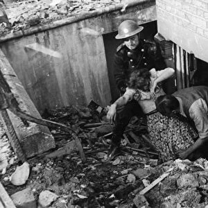 Rescue following flying bomb attack, London, WW2