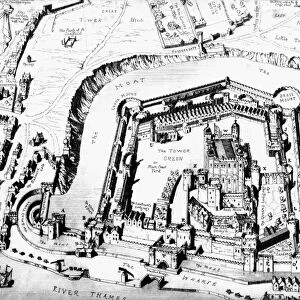 ENGLAND: LONDON, 1553. View of the Tower of London as it appeared in 1553: etching