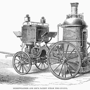 FIRE ENGINE, 1862. Merryweather and Sons Patent Steam Fire-Engine, shown at the International Exbition of 1862 in London. Wood engraving from a contemporary English newspaper