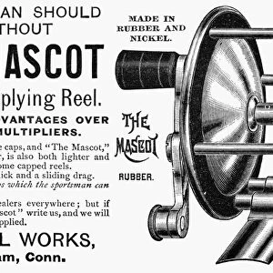 FISHING REEL, 1890. American magazine advertisement 1890