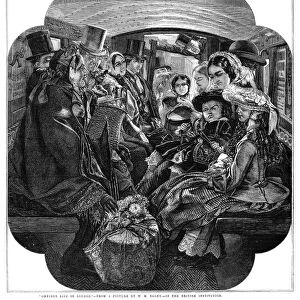 LONDON: OMNIBUS, 1859. Omnibus passengers in London. Engraving, English, 1859