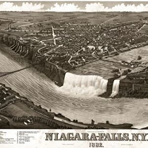 NIAGARA FALLS, 1882. Aerial view of Niagara Falls on the border of New York and Ontario, Canada